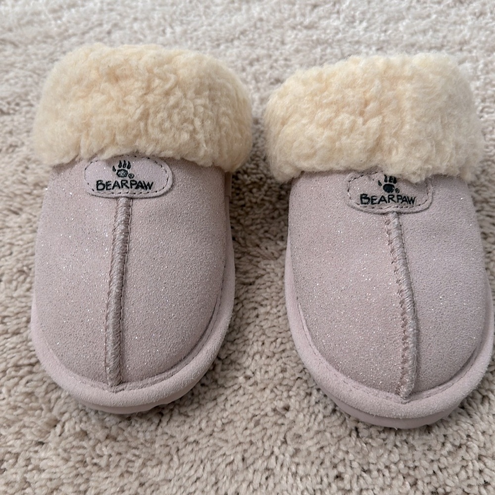 BearPaw Loki Glitter Pink Caviar Girls Slippers Sz 3